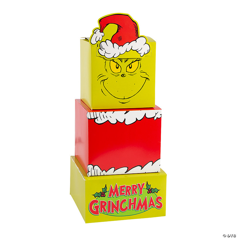 6 1/2" - 8 1/2" Dr. Seuss&#8482; The Grinch Christmas Cardstock Stacking Gift Box Set - 3 Pc. Image