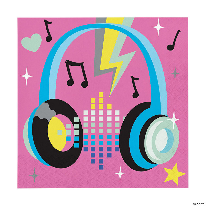 6 1/2" Birthday Beats Disco Party Headphone Paper Luncheon Napkins - 16 Ct. Image