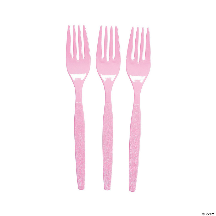 6 1/2" Bulk 50 Ct. Candy Pink Disposable Plastic Forks Image