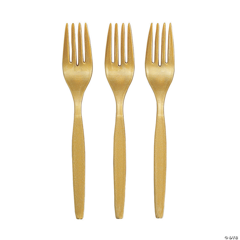 6 1/2&quot; Bulk 50 Ct. Metallic Gold Disposable Plastic Forks Image