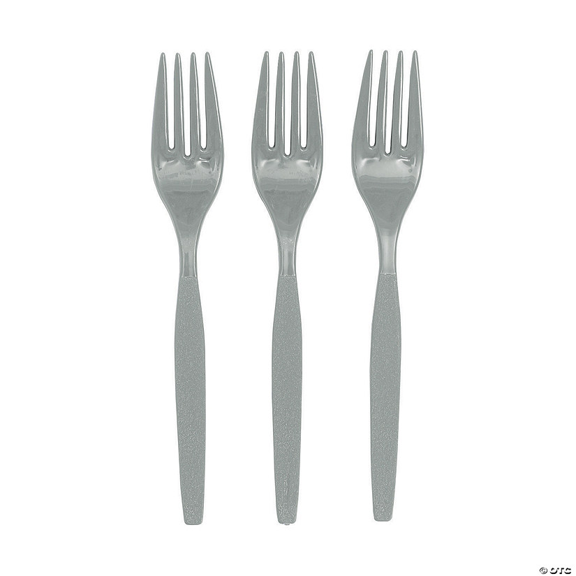 6 1/2" Bulk 50 Ct. Metallic Silver Disposable Plastic Forks Image