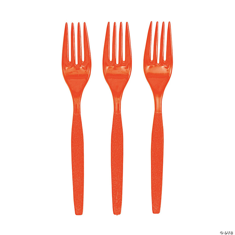 6 1/2" Bulk 50 Ct. Orange Disposable Plastic Forks Image