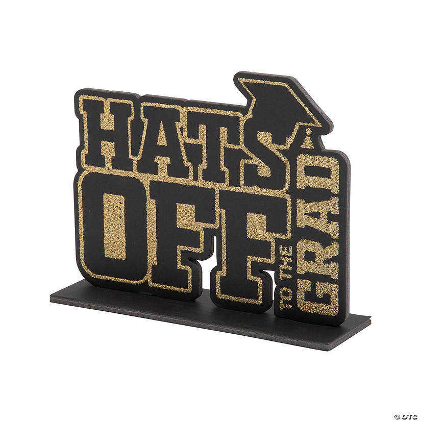 6 1/2" Hats Off to the Grad Black & Gold Foam Table Centerpiece Image