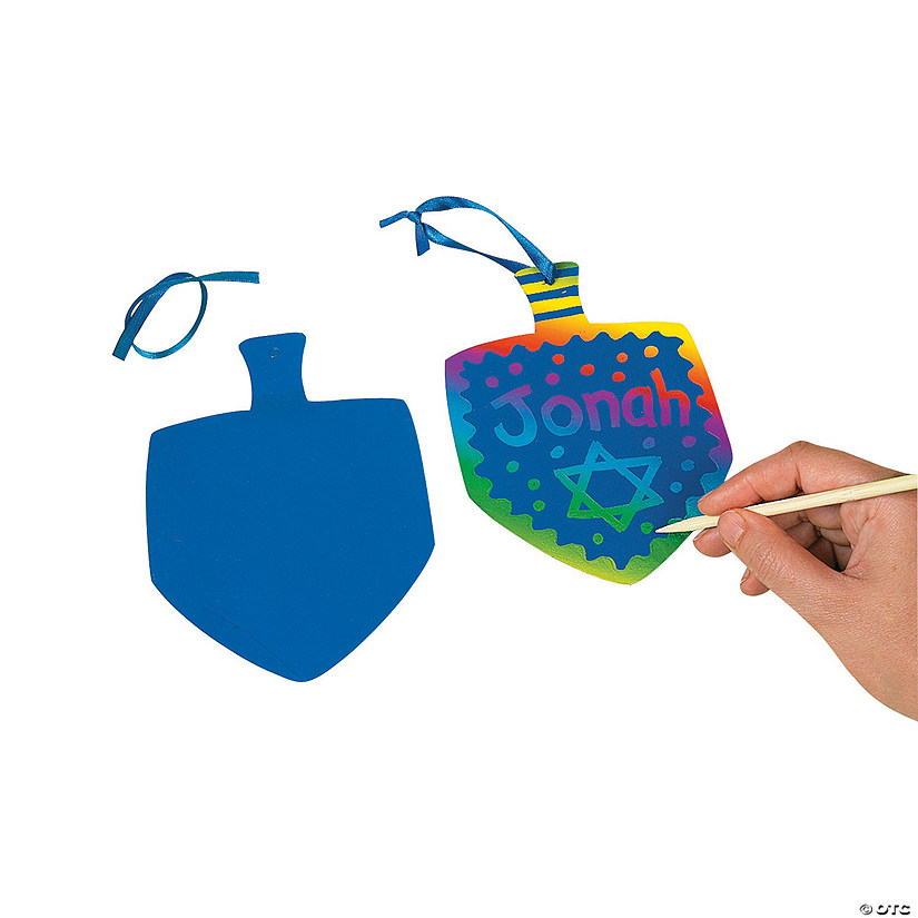 6 1/2" Magic Color Scratch Cardstock Dreidel Hanukkah Ornaments - 24 Pc. Image