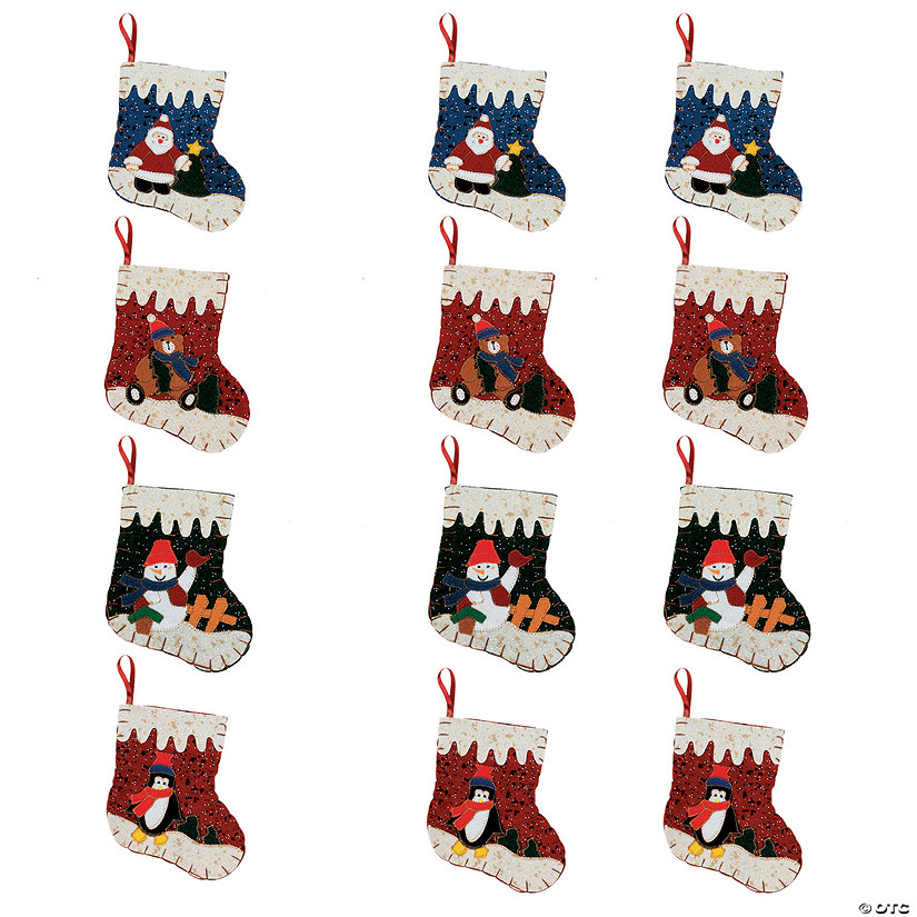 6 1/2" Mini Christmas Character Stocking Felt Treat Bags - 12 Pc. Image