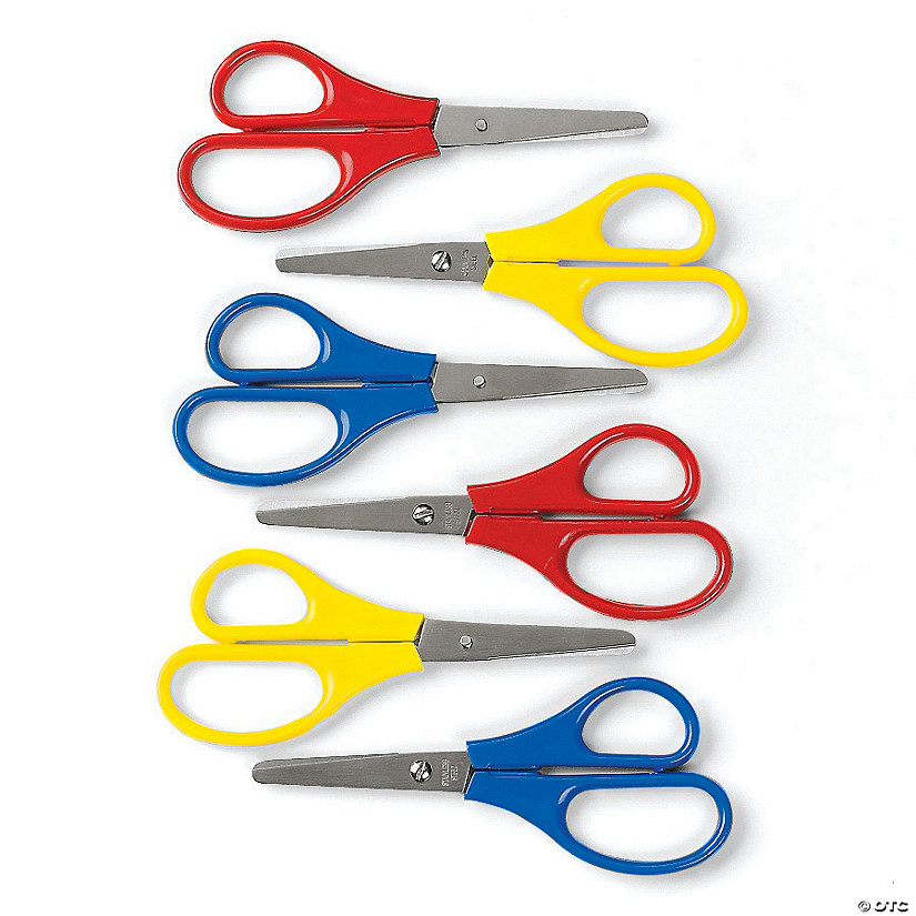 6 1/2" Smooth Cut Metal Preschool Scissors with Plastic Grips - 12 Pc. Image