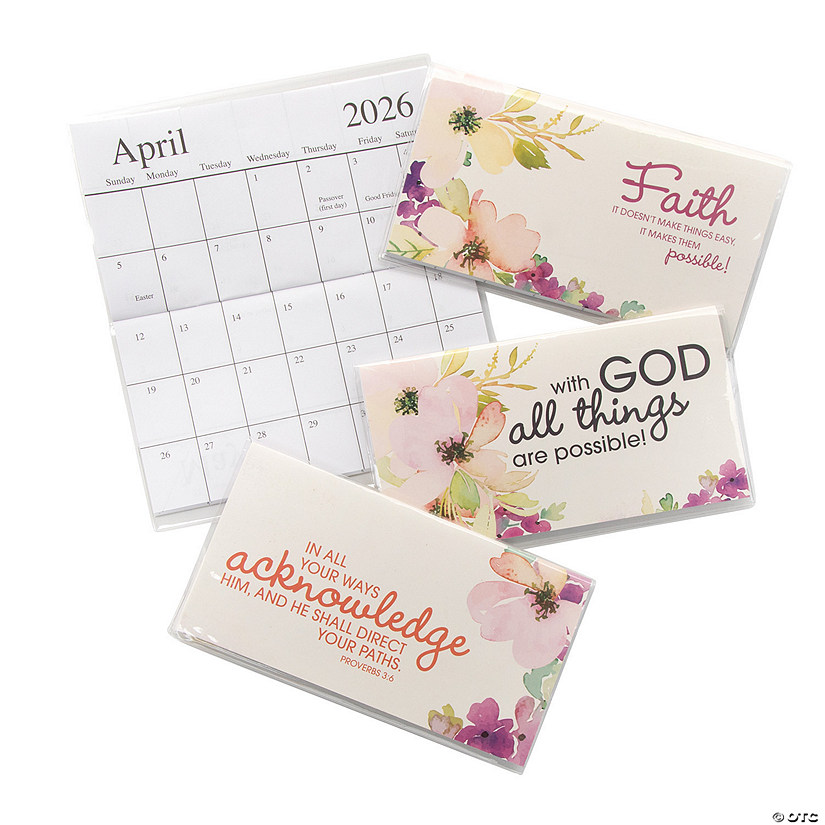 6 1/2" x 3 1/2" 2025 - 2026 Faith Watercolors Pocket Calendars with Vinyl Cover &#8211; 12 Pc. Image
