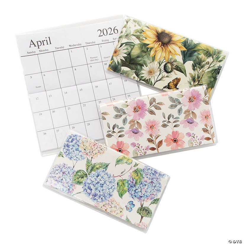 6 1/2" x 3 1/2" 2025 - 2026 Floral Pocket Calendars with Vinyl Cover &#8211; 12 Pc. Image