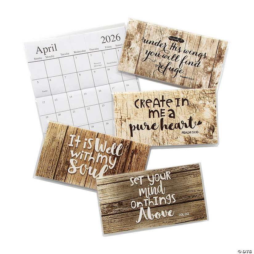 6 1/2" x 3 1/2" 2025 - 2026 Rustic Faith Paper Pocket Calendars with Vinyl Cover &#8211; 12 Pc. Image