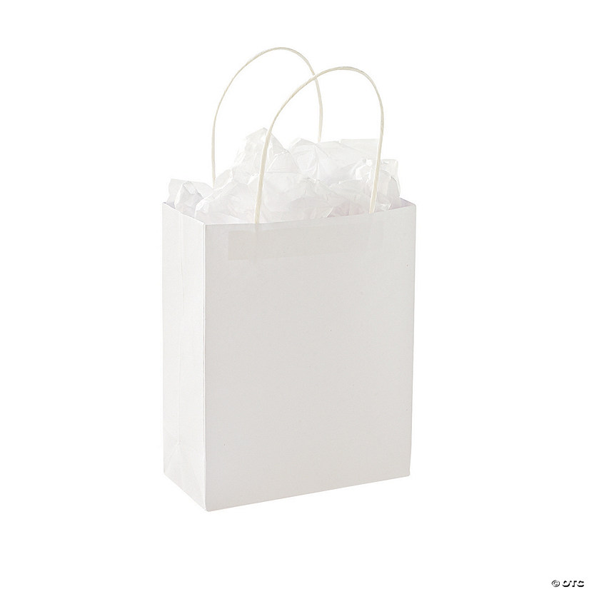 6 1/2" x 3 1/4" x 9" DIY Medium White Paper Gift Bags - 12 Pc. Image