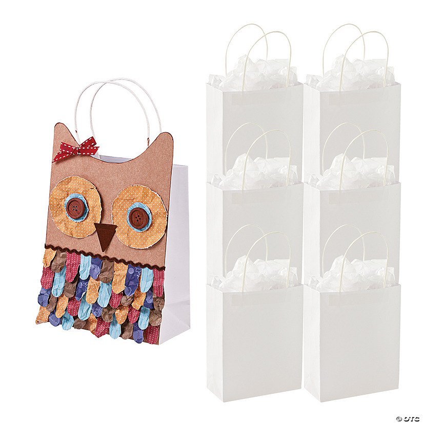 6 1/2" x 3 1/4" x 9" DIY Medium White Paper Gift Bags - 6 Pc. Image