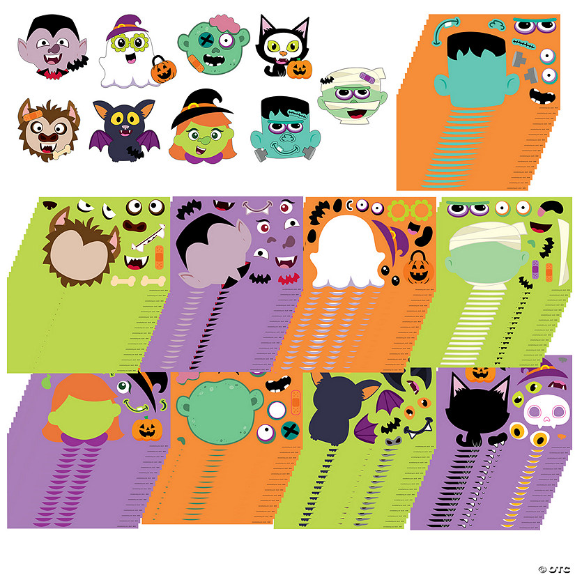6 1/2&quot; x 4 3/4&quot; Bulk 144 Pc. Halloween Make-A-Monster Character Sticker Sheets Image
