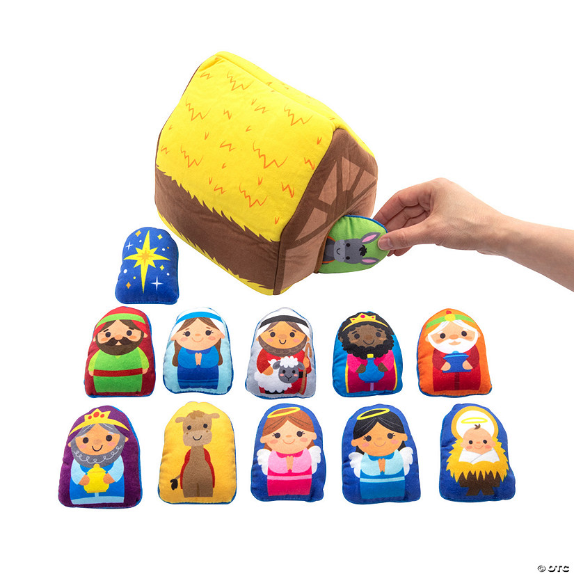 6 1/2" x 7" Stable with Stuffed Peekaboo Nativity Figures - 13 Pc. Image