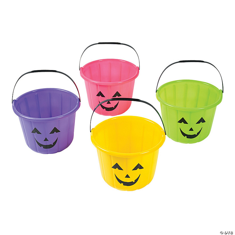 6 1/2" x 8 1/2" Neon Jack-O&#8217;-Lantern BPA-Free Plastic Trick-Or-Treat Buckets - 12 Pc. Image