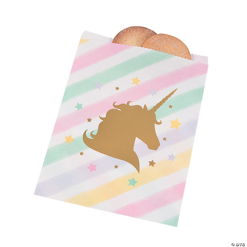 6 1/2" x 8 3/4" Small Sparkle Unicorn Paper Treat Bags - 10 Pc. Image