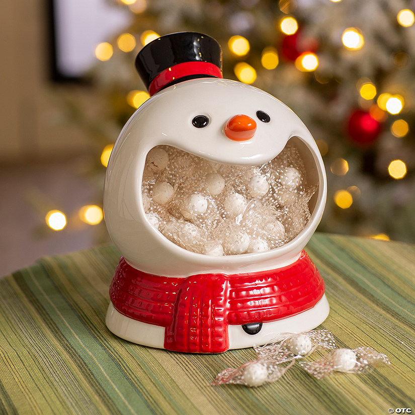 6 1/2" x 8" Smiling Snowman Multicolor Ceramic Candy Dish Image