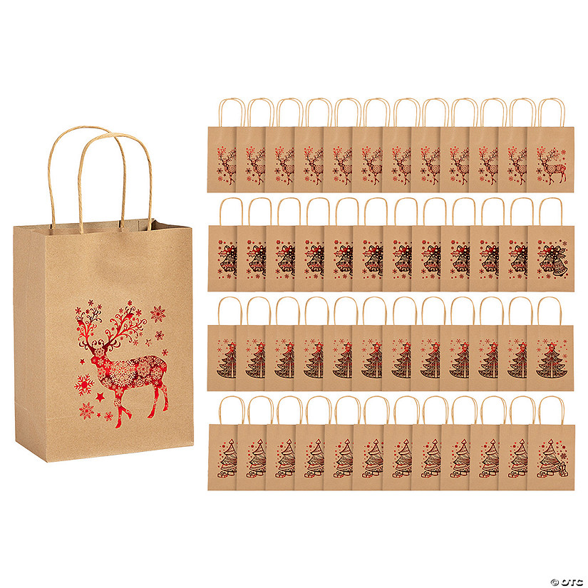 6 1/2" x 9" Bulk 144 Pc. Medium Metallic Holiday Kraft Paper Gift Bags Image
