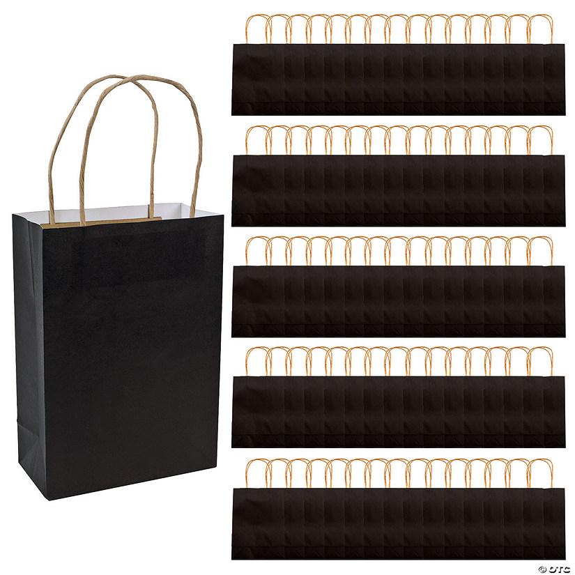 6 1/2" x 9" Bulk 60 Pc. Medium Black Kraft Paper Gift Bags Image