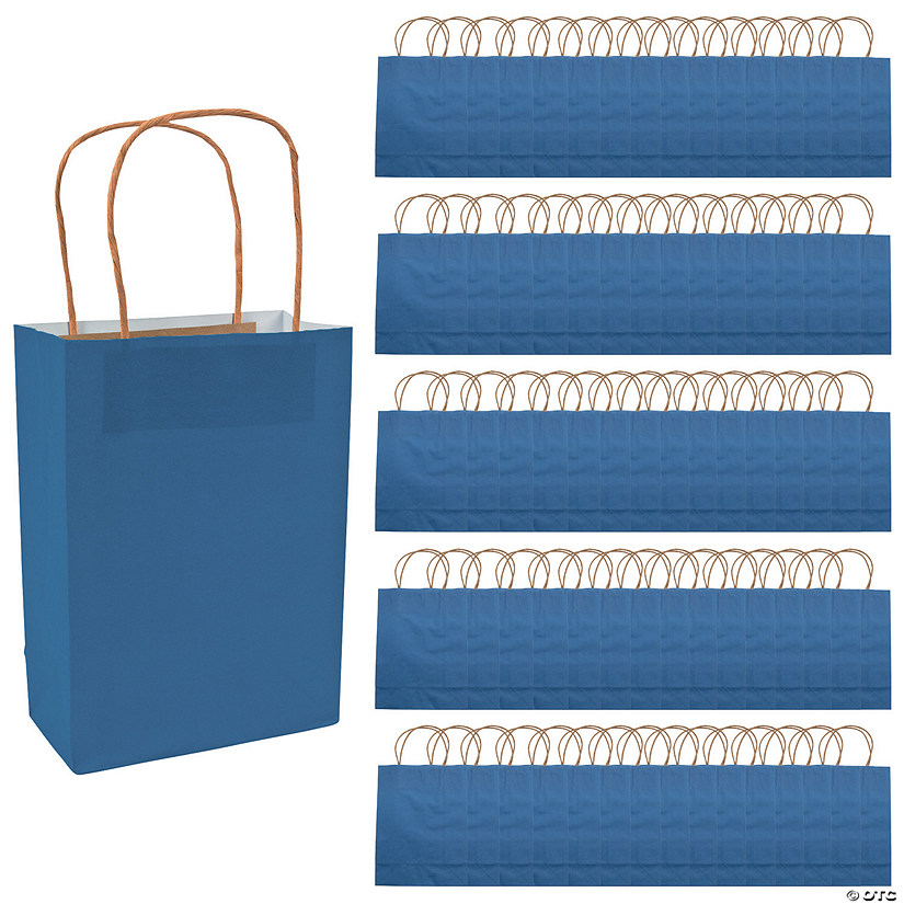6 1/2" x 9" Bulk 60 Pc. Medium Blue Kraft Paper Gift Bags Image