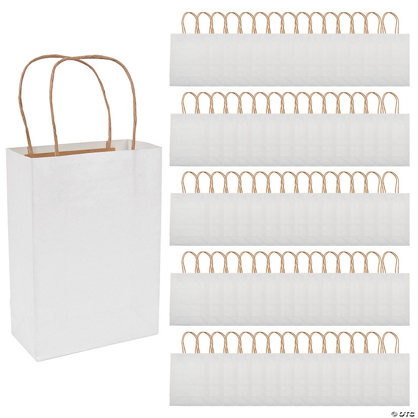 6 1/2" x 9" Bulk 60 Pc. Medium Classic White Kraft Paper Gift Bags Image