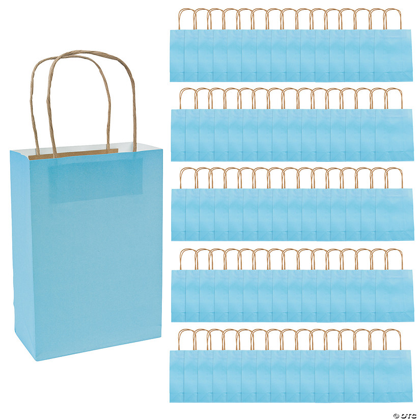 6 1/2" x 9" Bulk 60 Pc. Medium Light Blue Kraft Paper Gift Bags Image