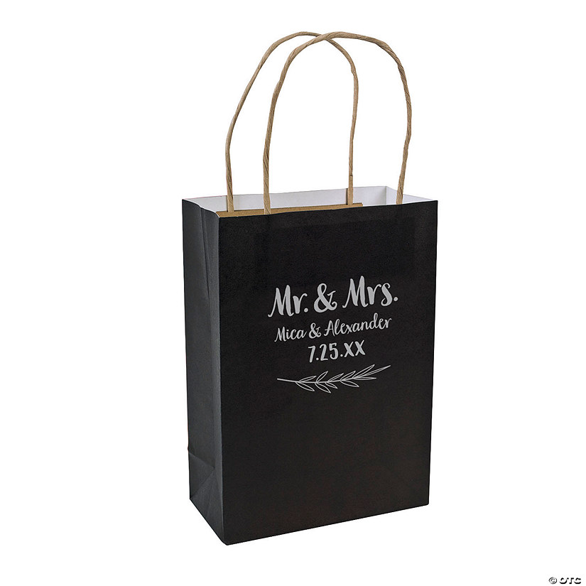 6 1/2" x 9" Bulk 72 Pc. Personalized Medium Mr. & Mrs. Kraft Paper Gift Bags Image