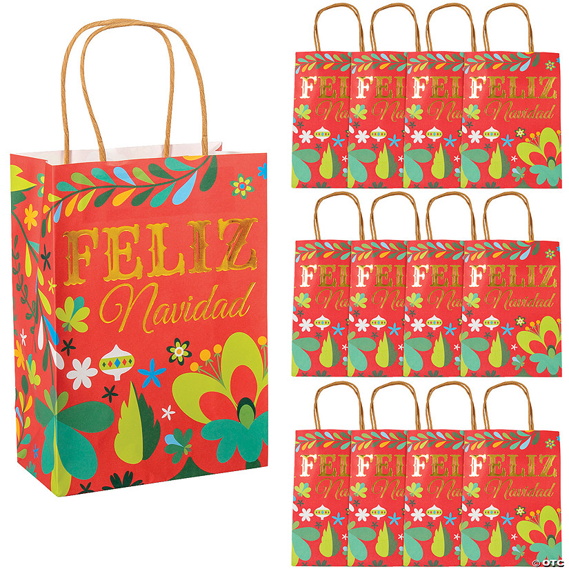 6 1/2" x 9" Christmas Fiesta Floral Gift Bags - 12 Pc. Image