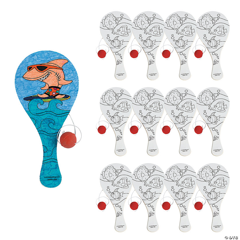 6 1/2" x 9" Color Your Own Tropical Paddleball Games - 12 Pc. Image