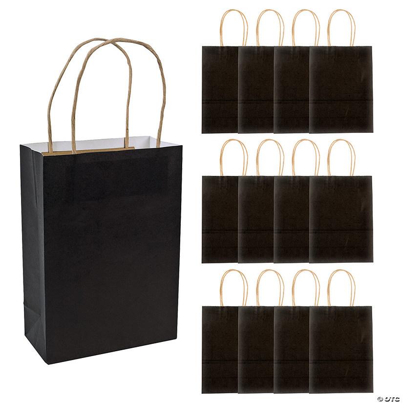 6 1/2" x 9" Medium Black Kraft Paper Gift Bags - 12 Pc. Image