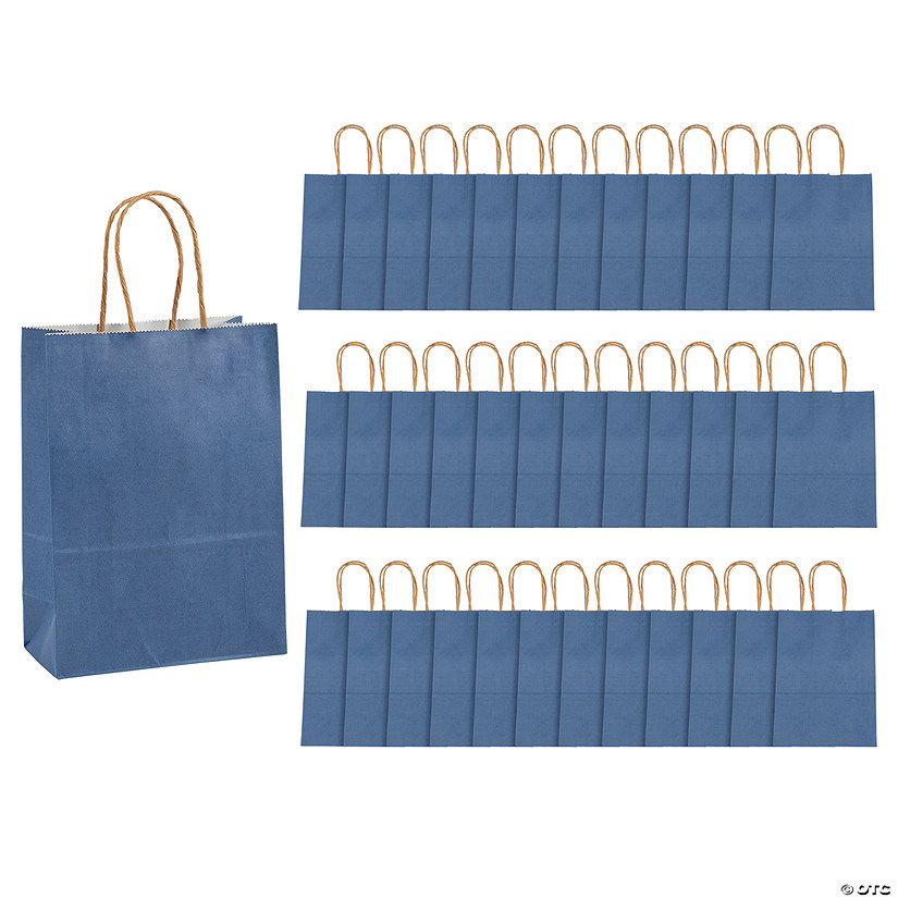 6 1/2" x 9" Medium Blue DIY Kraft Paper Gift Bags - 36 Pc. Image
