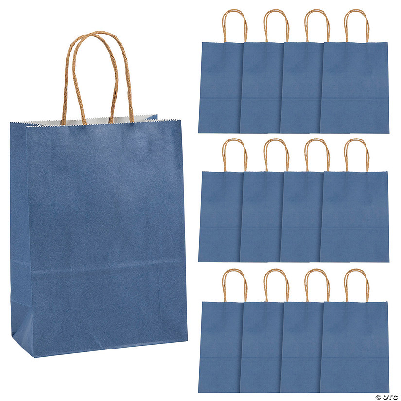6 1/2" x 9" Medium Blue Kraft Paper Gift Bags - 12 Pc. Image