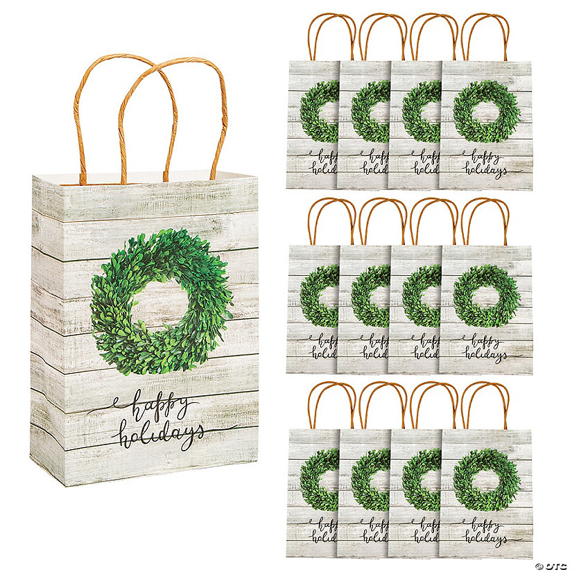6 1/2" x 9" Medium Christmas Shiplap Kraft Paper Gift Bags - 12 Pc. Image