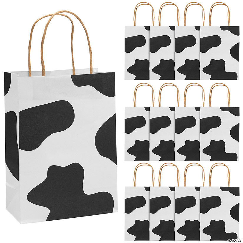 6 1/2" x 9" Medium Cow Print Kraft Paper Gift Bags - 12 Pc. Image