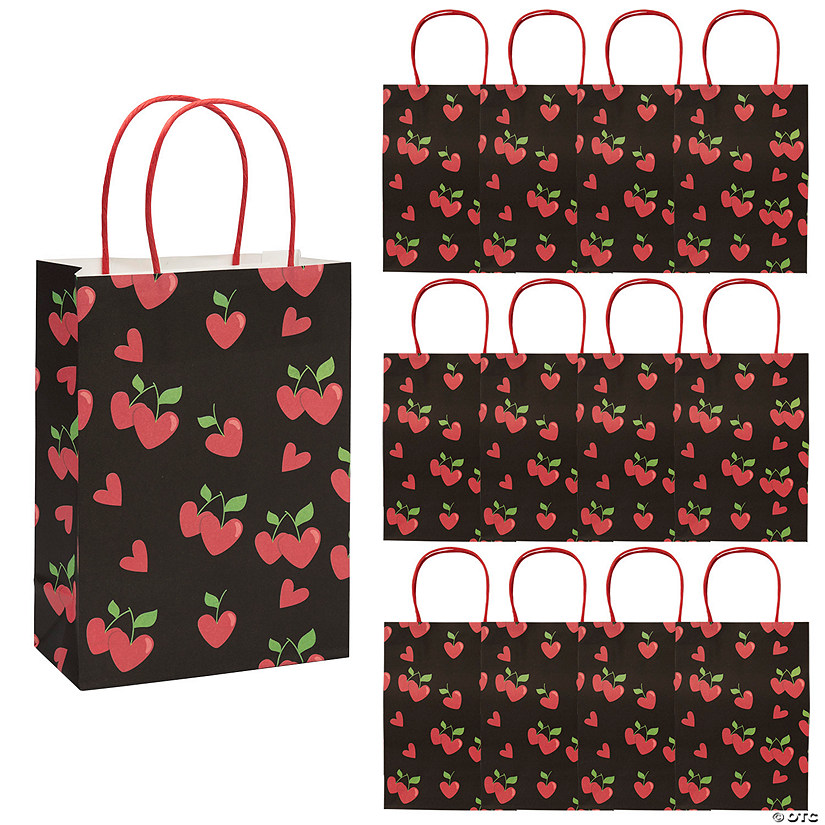 6-1/2" x 9" Medium Heart-Shaped Cherry Kraft Paper Bags - 12 Pc. Image