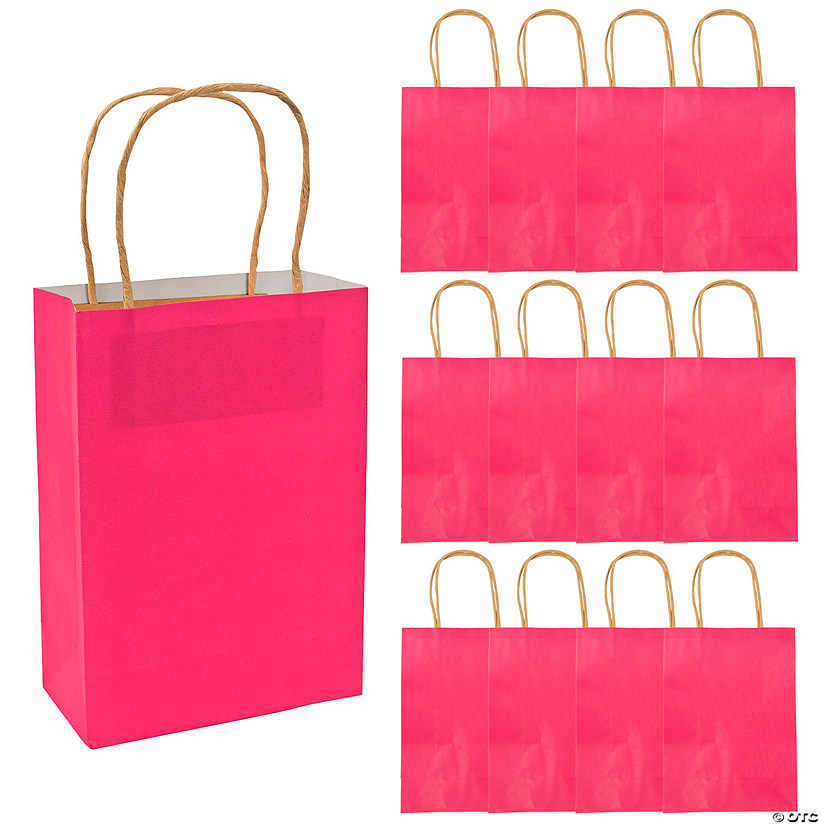 6 1/2" x 9" Medium Hot Pink Kraft Paper Gift Bags - 12 Pc. Image