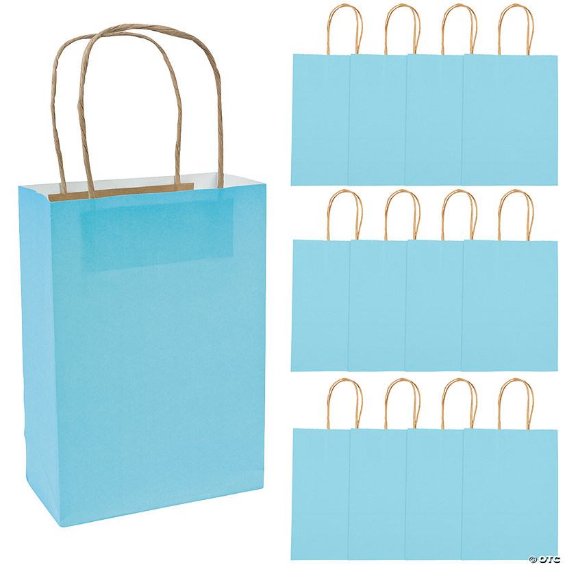 6 1/2" x 9" Medium Light Blue Kraft Paper Gift Bags - 12 Pc. Image