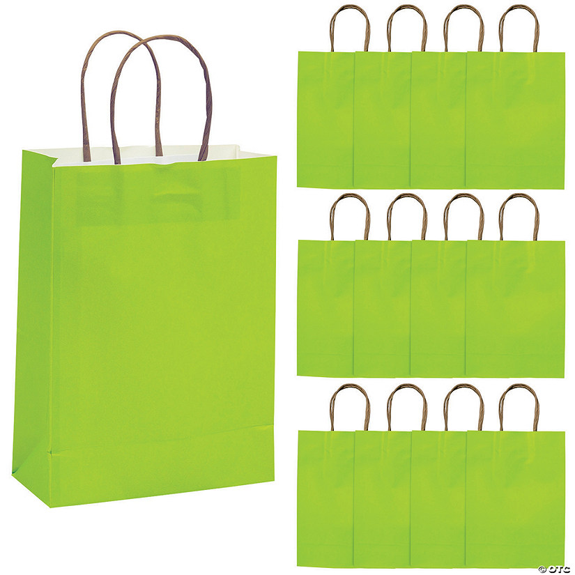 6 1/2" x 9" Medium Lime Green Kraft Paper Gift Bags - 12 Pc. - Less Than Perfect Image