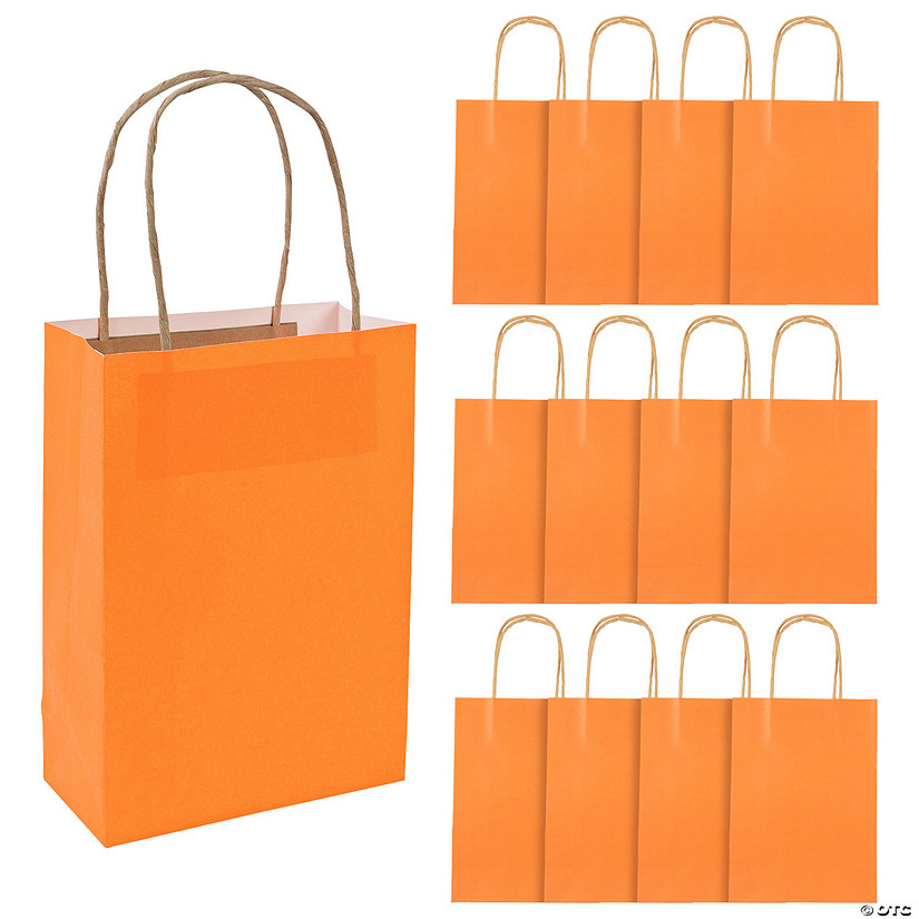 6 1/2" x 9" Medium Orange Kraft Paper Gift Bags - 12 Pc. Image