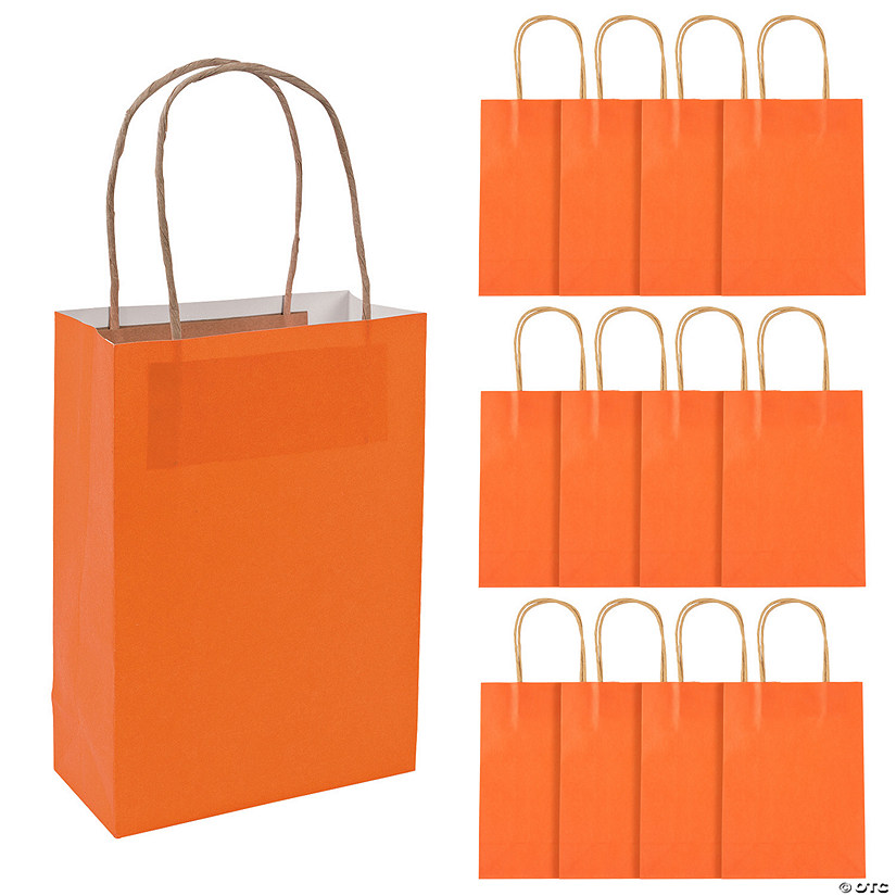 6 1/2" x 9" Medium Pumpkin Orange Kraft Paper Gift Bags - 12 Pc. Image