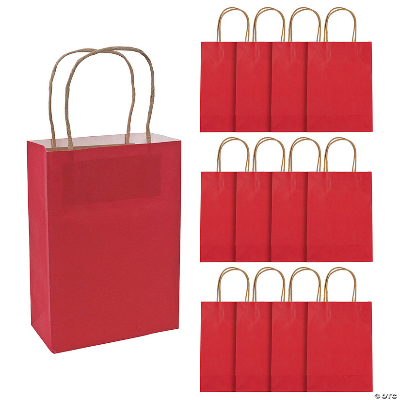 6 1/2" x 9" Medium Red Kraft Paper Gift Bags - 12 Pc. Image