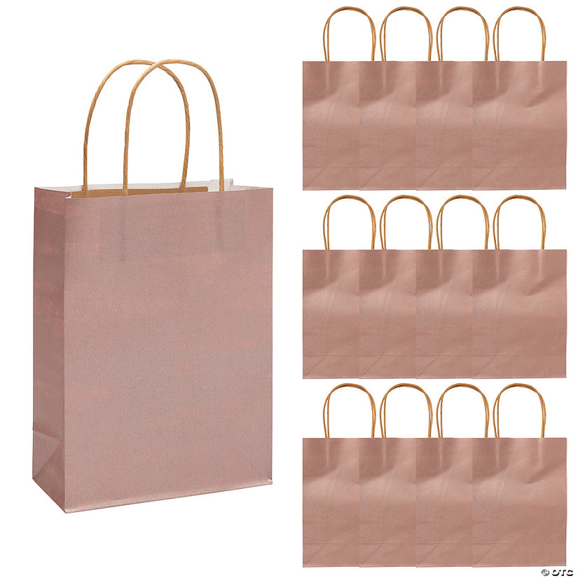 6 1/2" x 9" Medium Rose Gold Kraft Paper Gift Bags - 12 Pc. Image