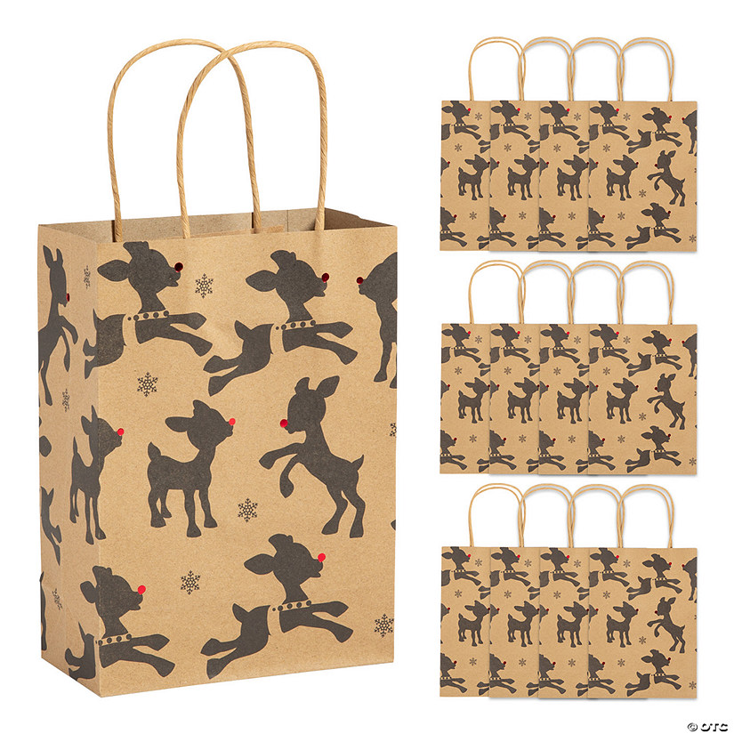 6 1/2" x 9" Medium Rudolph the Red-Nosed Reindeer<sup>&#174;</sup> Kraft Paper Gift Bags - 12 Pc. Image