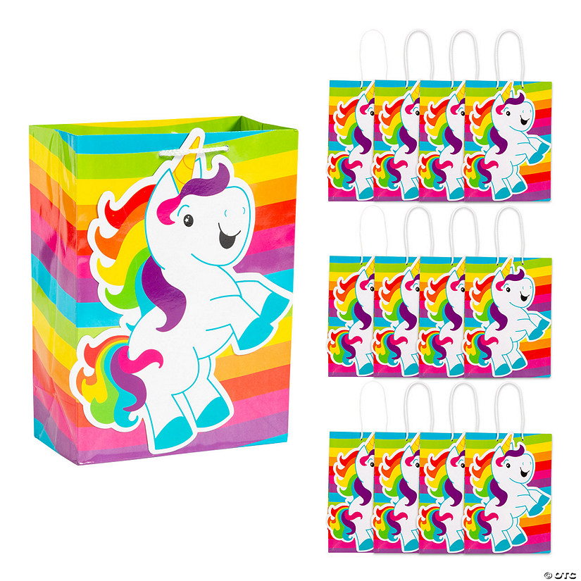 6 1/2" x 9" Medium Unicorn Gift Bags - 12 Pc. Image