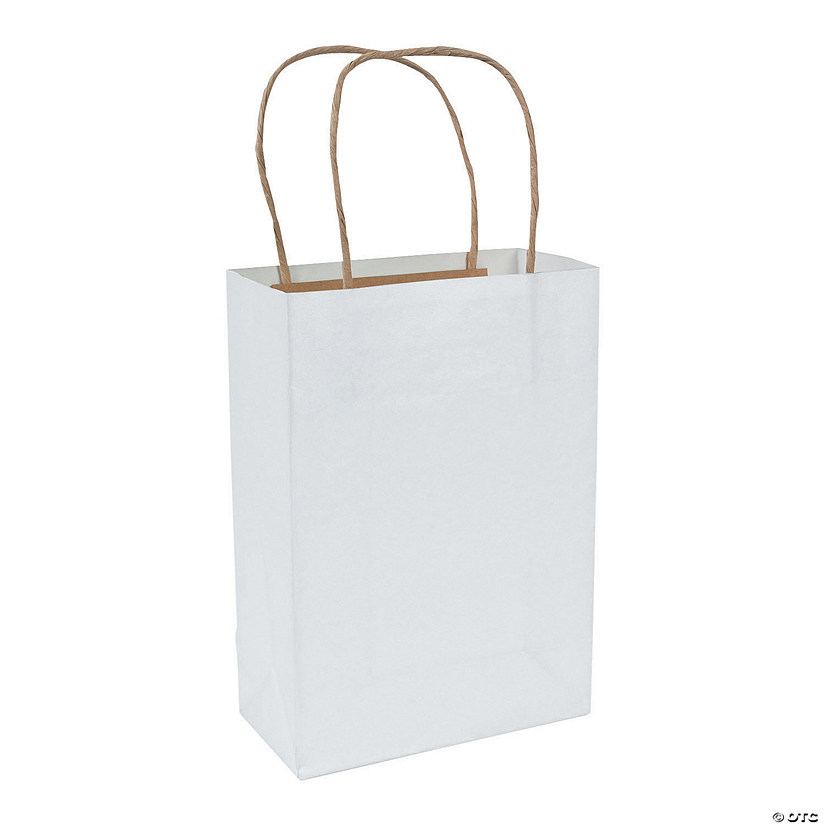 6 1/2" x 9" White Medium Kraft Paper Gift Bags - 36 Pc. Image