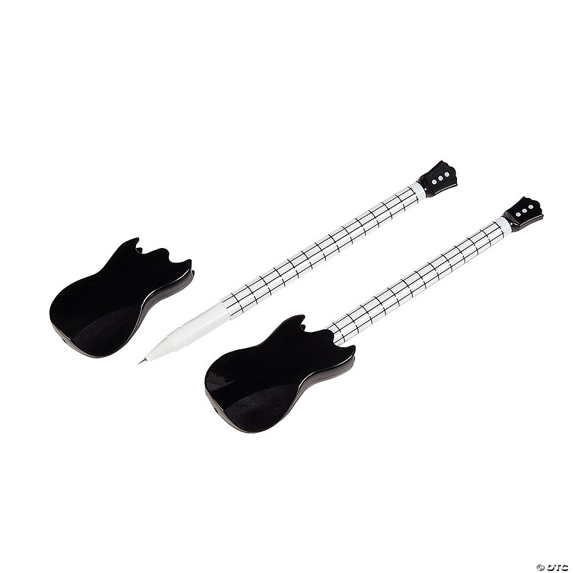 6 1/2"Black & White Guitar-Shaped Plastic Pens - 12 Pc. Image