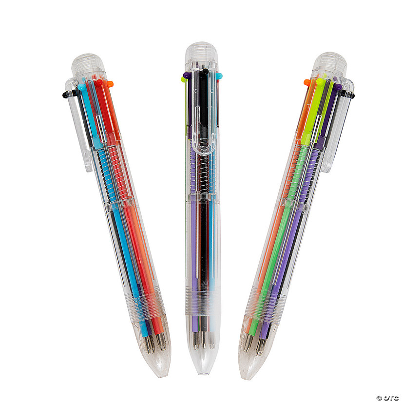 6 1/4" Clear Plastic 6-Color Shuttle Pens &#8211; 12 Pc. Image