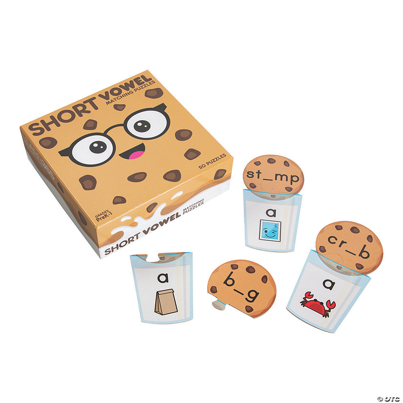 6 1/4" Self-Checking Short Vowel Cookies & Milk Matching Puzzles - Set of 50 Image