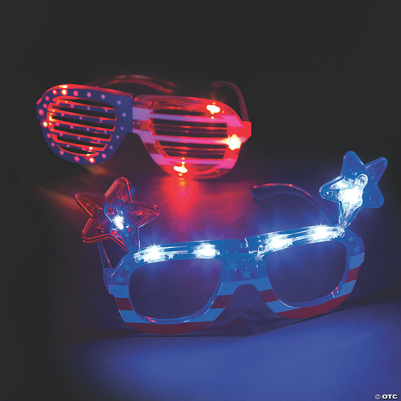 6 1/4" x 2 1/4" Patriotic Light-Up Red, White & Blue Plastic Glasses - 6 Pc. Image