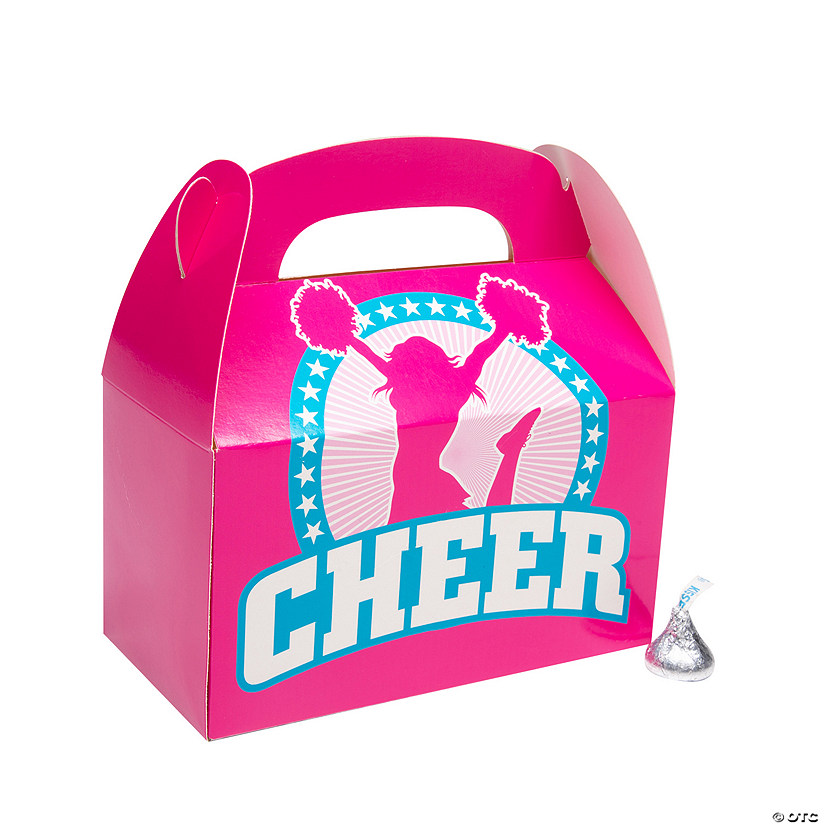 6 1/4&quot; x 5 1/4&quot; Cheer Party Pink Cheerleader Favor Boxes - 12 Pc. Image