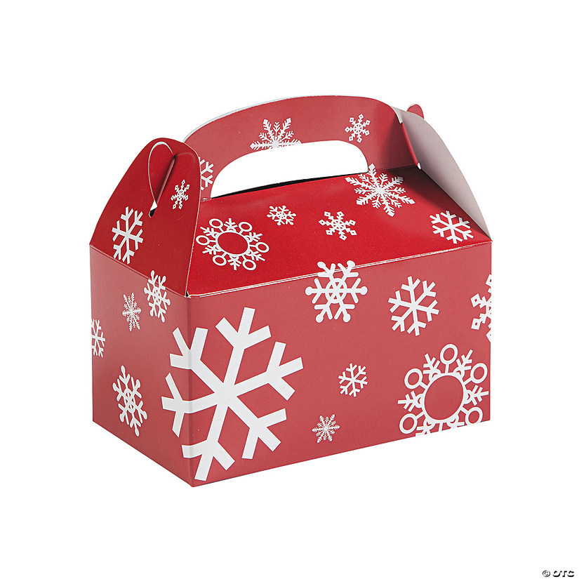 6 1/4" x 6" Snowflake Red & White Cardstock Favor Boxes - 12 Pc. Image